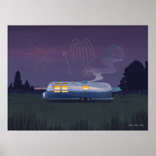 Trailer Silver RV & Night Sky Poster