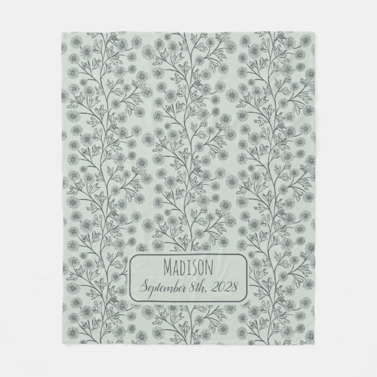 Trailing Blumenname Geburtsdatum Grün Baby Fleecedecke (Vorderseite)