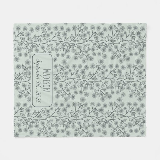 Trailing Blumenname Geburtsdatum Grün Baby Fleecedecke (Vorderseite (Horizontal))