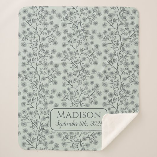Trailing Blumenname Geburtsdatum Grün Baby Sherpadecke (Vorderseite)