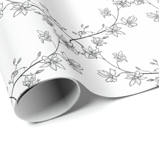 Trailing Botanisches Muster Schwarz-weiße Geschenk Geschenkpapier (Rolleneckpunkt)