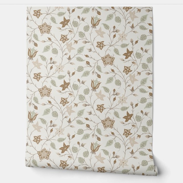 Trailing Floral - Paisley - Beige And Sage Green Tapete (Abrollen)