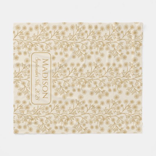 Trailing Gold Floral Name Geburtsdatum Baby Fleecedecke (Vorderseite (Horizontal))