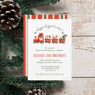 Train 2nd Birthday Watercolor Santa Party Express Einladung