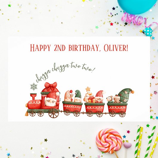 Train 2nd Birthday Watercolor Santa Party Express Poster