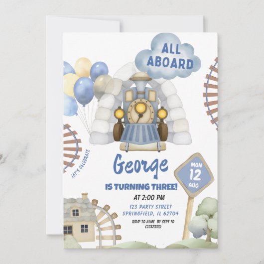 Train All Bard Boy Geburtstag Einladung (Vorderseite)