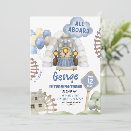 Train All Bard Boy Geburtstag Einladung (Stehend Vorderseite)