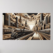 Train Art Deco Style gold copper black white Poster (Vorne)