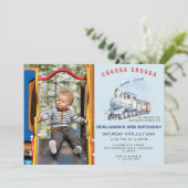 Train Birthday Foto Einladung Chugga Chugga Thema (Stehend Vorderseite)