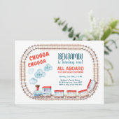 Train Birthday Invite Boy Chugga Choo Bahn Party Einladung (Stehend Vorderseite)