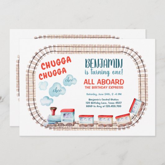 Train Birthday Invite Boy Chugga Choo Bahn Party Einladung (Vorne/Hinten)