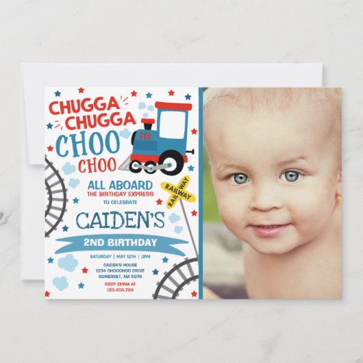Train Birthday Invite Chugga Chugga Choo Choo Einladung (Vorderseite)