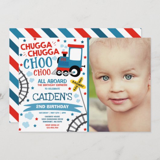 Train Birthday Invite Chugga Chugga Choo Choo Einladung (Vorne/Hinten)