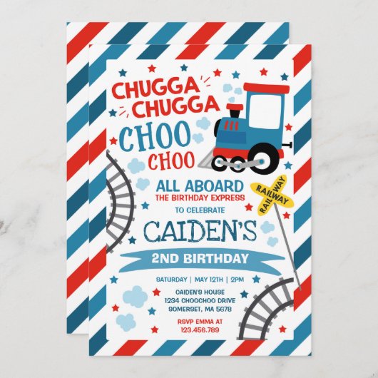 Train Birthday Invite Chugga Chugga Choo Choo Einladung (Vorne/Hinten)