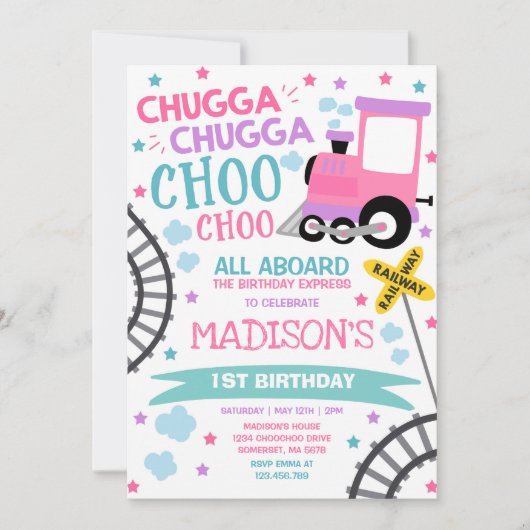 Train Birthday Invite Chugga Chugga Choo Choo Einladung (Vorderseite)