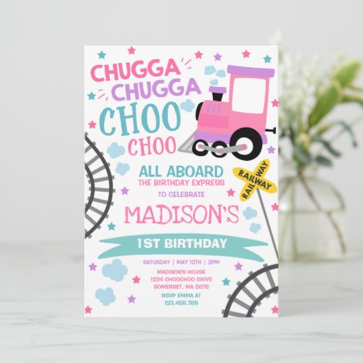 Train Birthday Invite Chugga Chugga Choo Choo Einladung (Stehend Vorderseite)