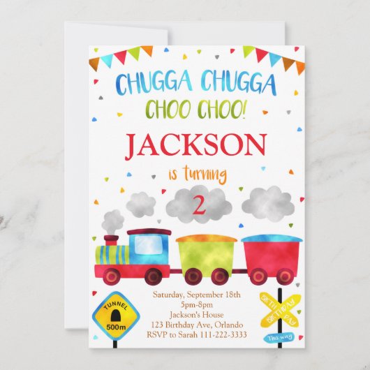 Train Birthday Invite Chugga Chugga Choo Choo Einladung (Vorderseite)