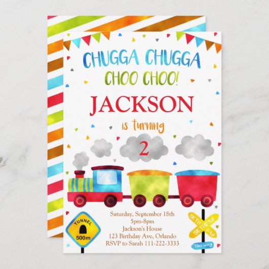 Train Birthday Invite Chugga Chugga Choo Choo Einladung (Vorne/Hinten)