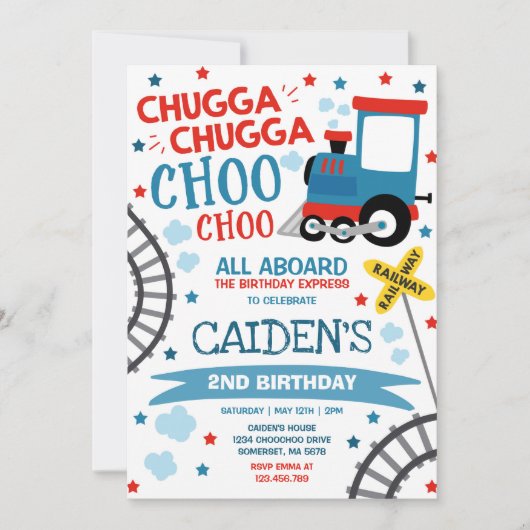 Train Birthday Invite Chugga Chugga Choo Choo Einladung (Vorderseite)