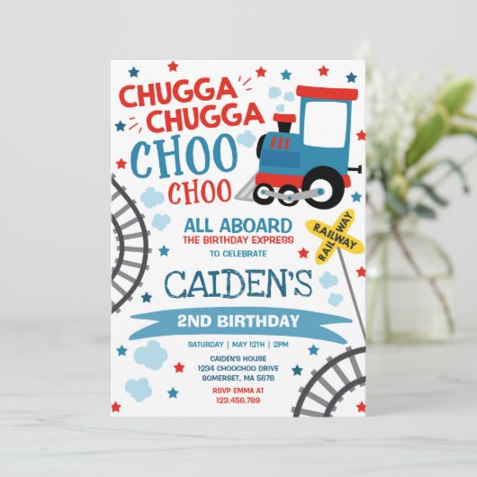 Train Birthday Invite Chugga Chugga Choo Choo Einladung (Stehend Vorderseite)