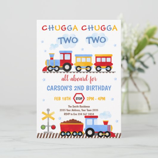 Train Birthday Invite Chugga Chugga Two Two Train Einladung (Stehend Vorderseite)
