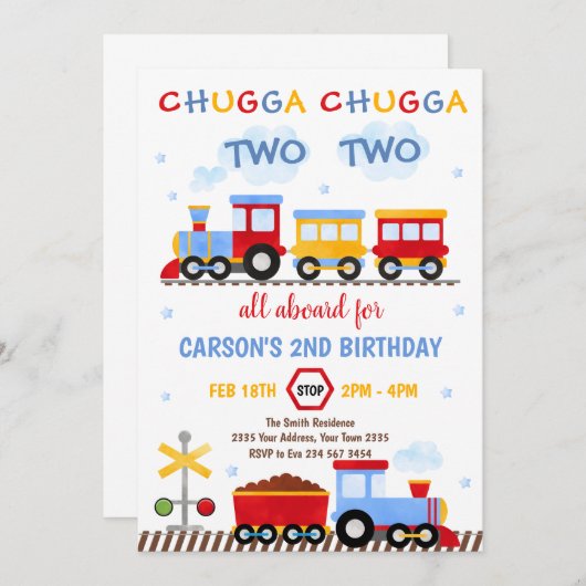 Train Birthday Invite Chugga Chugga Two Two Train Einladung (Vorne/Hinten)