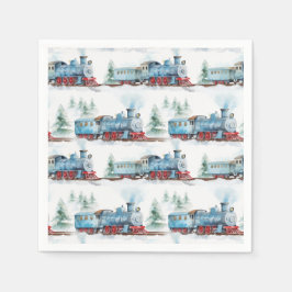 Train Birthday Party Baby Dusche Wasserfarbe Blau Serviette