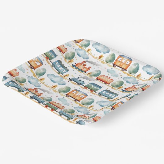 Train Birthday Party Baby Dusche Wasserfarbe Pappteller (Gewinkelt)