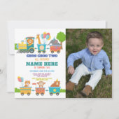 Train Birthday Party Choo Two Animal Foto Einladung (Vorderseite)