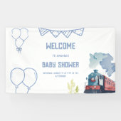 Train Blue Balloons Boy Whimsical Baby Shower Banner (Horizontal)