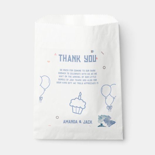 Train Blue Balloons Boy Whimsical Baby Shower Geschenktütchen (Vorderseite)