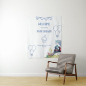 Train Blue Balloons Boy Whimsical Baby Shower Wandteppich (Beispiel)