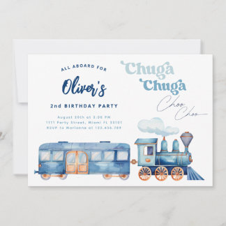Train Blue Chuga Chuga Choo Choo Modern Geburtstag Einladung
