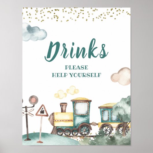 Train Boy Birthday Drinks Unterschreiben Poster (Vorne)