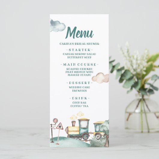 Train Boy Second Birthday Menu Card Menükarte (Stehend Vorderseite)