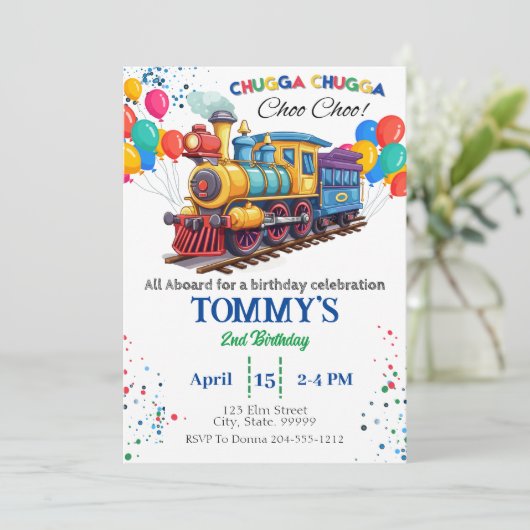 Train Choo Choo Einladung zum Geburtstag (Stehend Vorderseite)