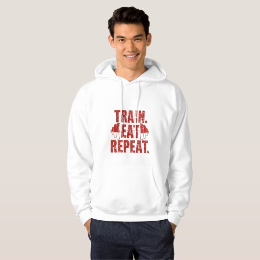 Train Eat Repeat Hoodie – Motivational Gym Hoodie (Vorne ganz)