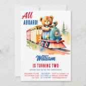 Train Geburtstag niedlicher Teddy-Bär, der Spielze Einladung (Vorderseite)