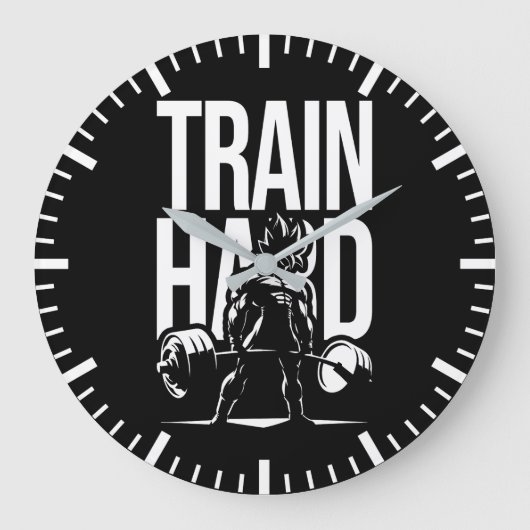 Train Hard - Anime Gym Workout Fitness Motivation Große Wanduhr (Vorderseite)