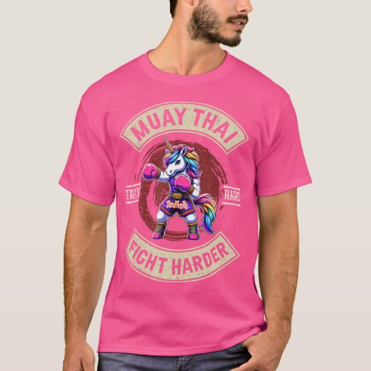 Train Hard Fight Harder - Muay Thai Unicorn T-Shirt (Vorderseite)