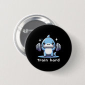 Train Hard Funny Shark Lifting Weights Dumbells G Button (Vorne & Hinten)