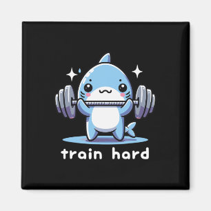 Train Hard Funny Shark Lifting Weights Dumbells G Magnet