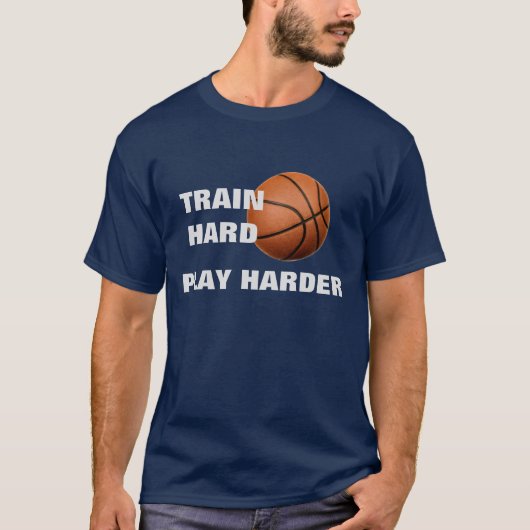 Train Hard Play Harder Basketball TShirt Navy Blue (Vorderseite)