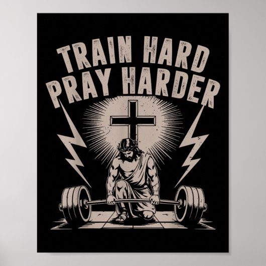 Train Hard Pray Harder Funny Christlich Workout Gy Poster (Vorne)