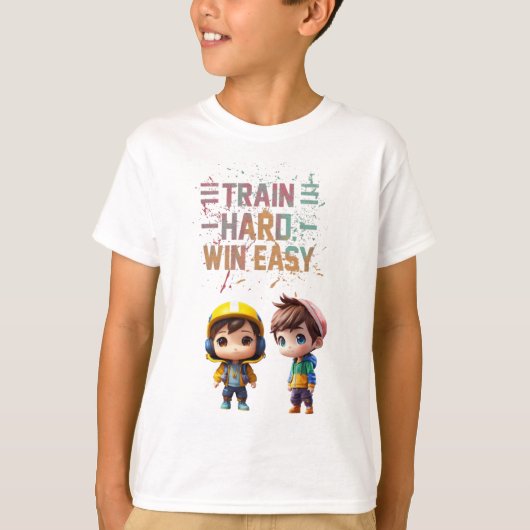 Train Hard, Win Easy mit Chibi Boy Design T-Shirt (Vorderseite)