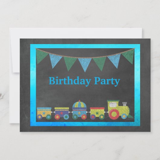 TRAIN KINDER CHALKBOARD GEBURTSTAG EINLADUNG (Vorderseite)