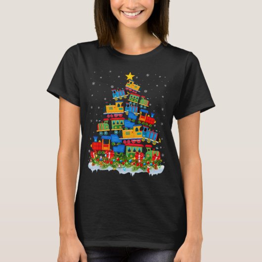 Train Lover Xmas Tree Santa Christmas Train T-Shirt (Vorderseite)