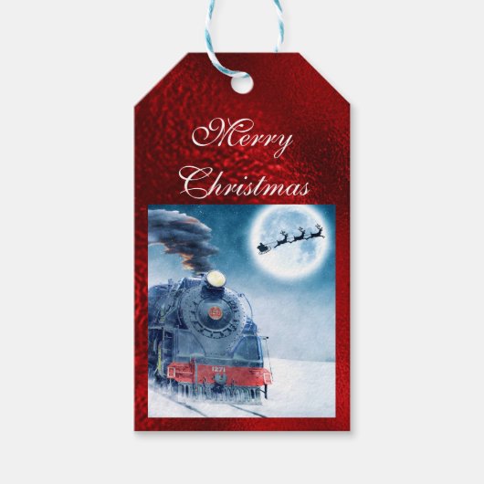 Train Merry Christmas Santa Red Foil Geschenkanhänger (Vorderseite)