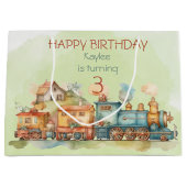 Train Motor Girl 3. Geburtstag Große Geschenktüte (Vorderseite)