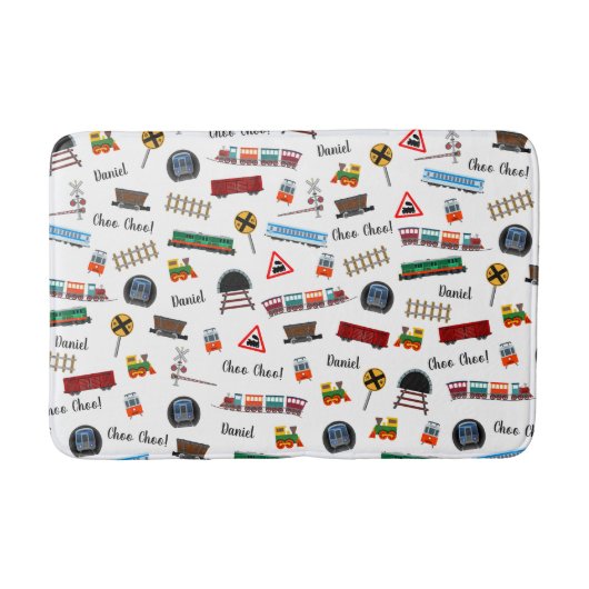 Train Pattern Little Boy Vorname Choo Choo Kinder Badematte (Vorderseite)